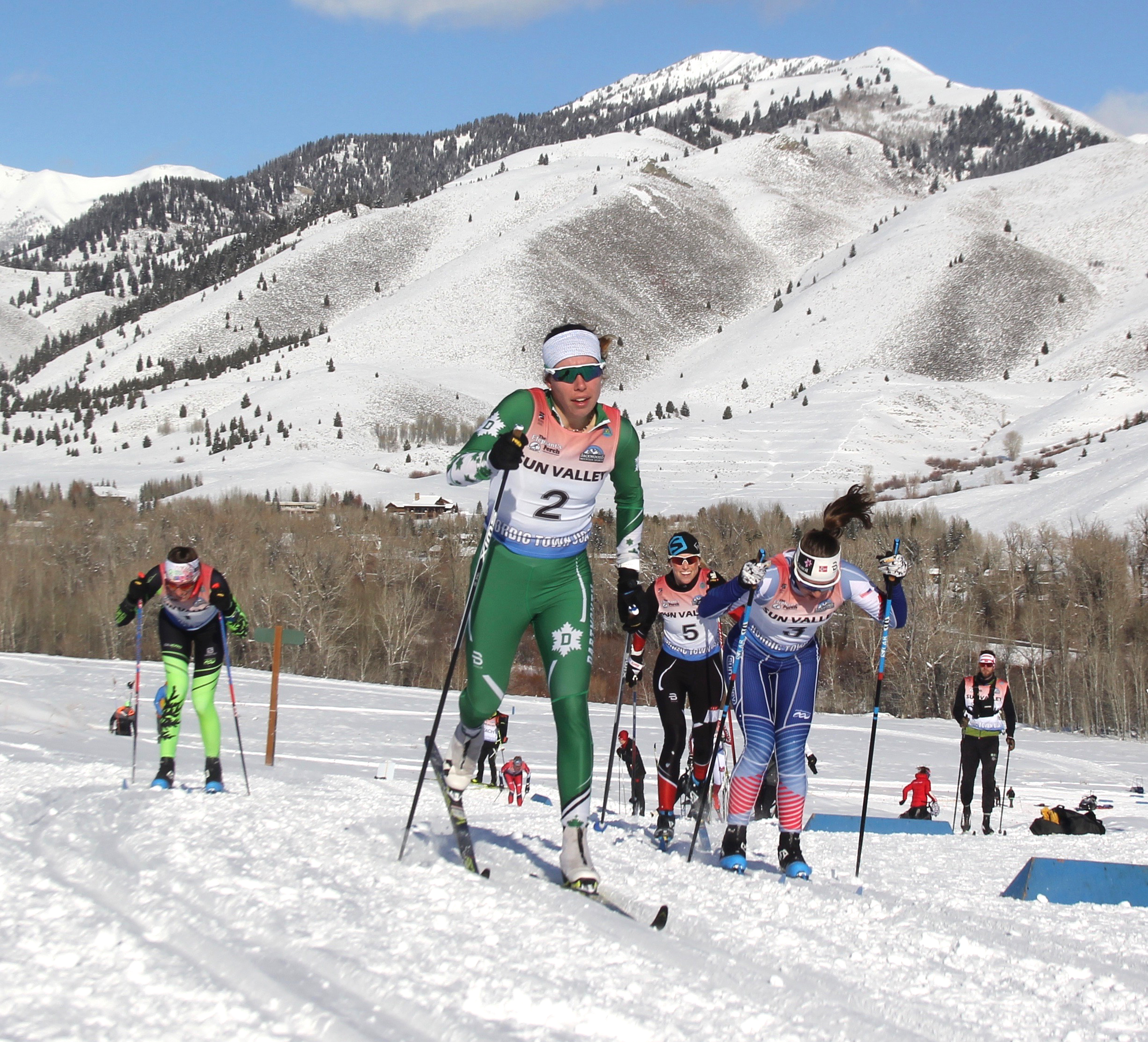 Katherine Ogden leads the women's classic sprint at round 2 of the SuperTour in Sun Valley, Idaho. 