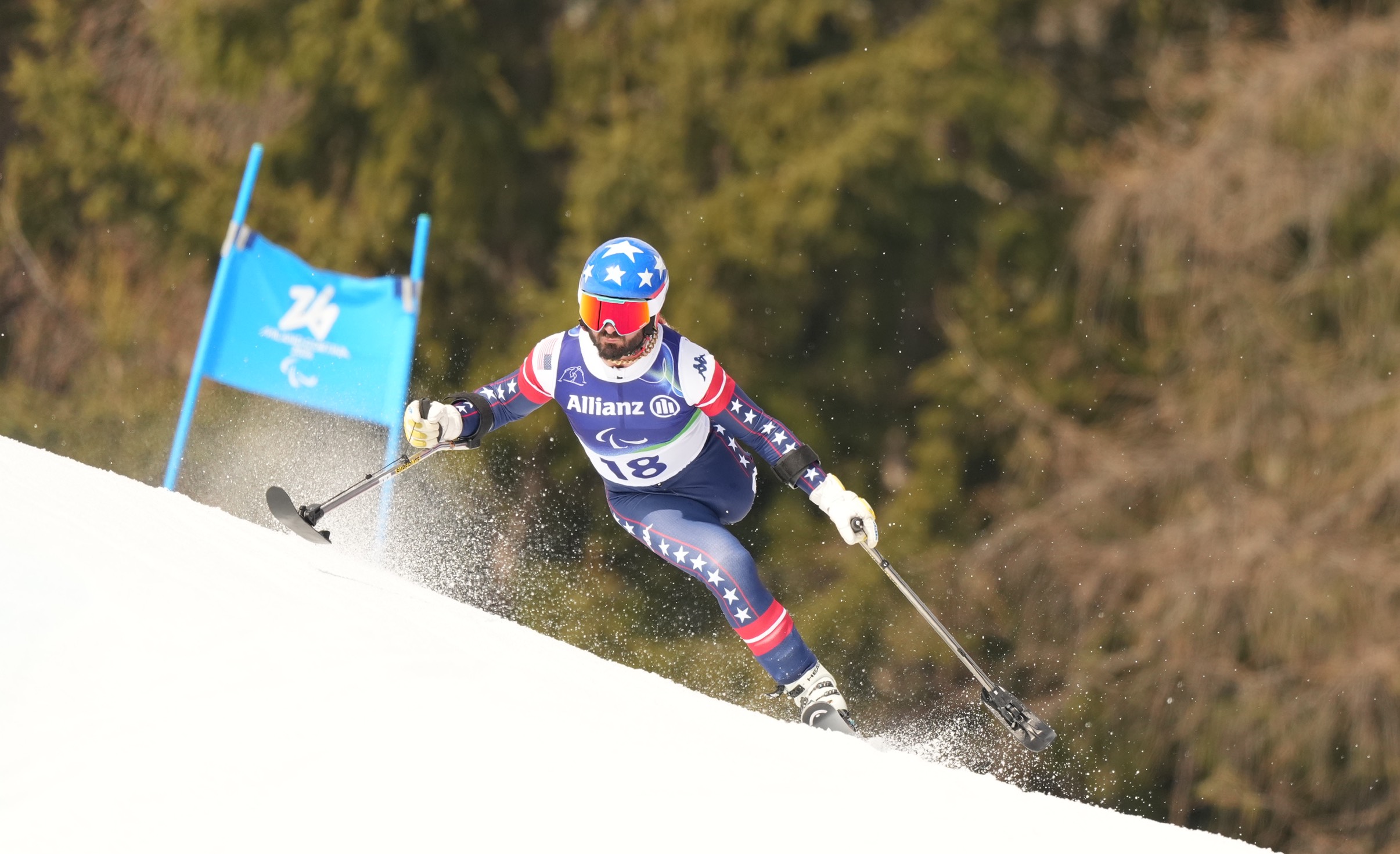 Patrick Halgren skis super-G at the 2026 Paralympic Winter Games