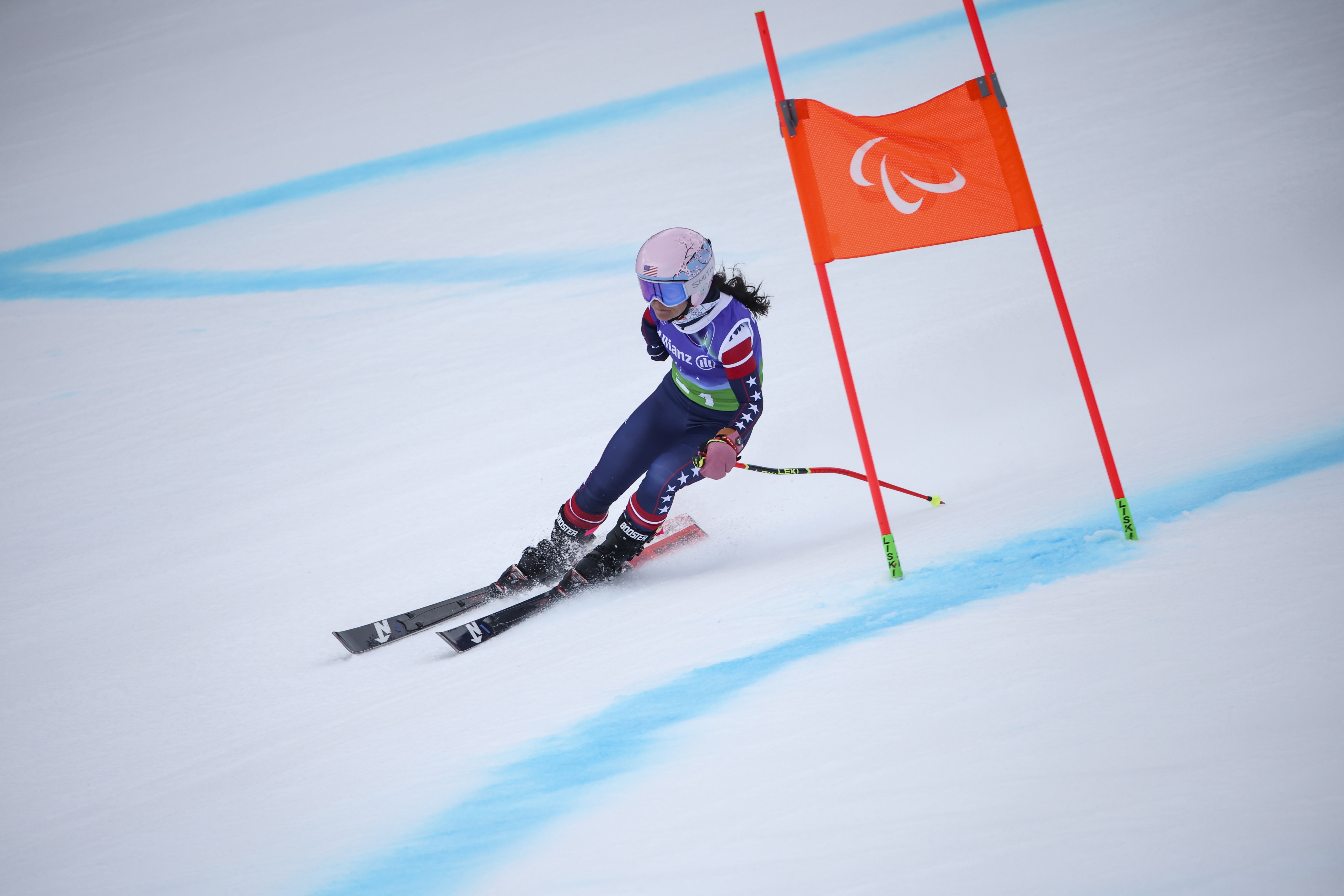 Allie Johnson skis at the 2026 Paralympics