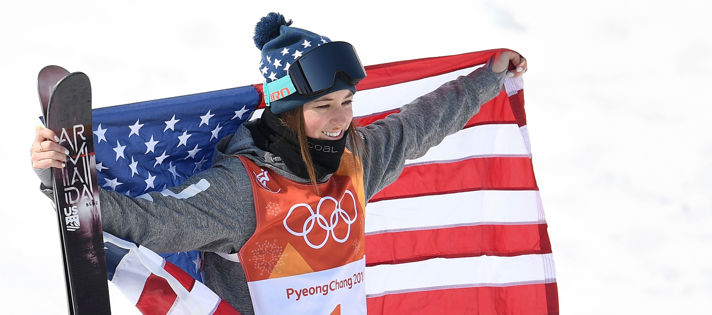 Brita Sigourney celebrates after winning the halfpipe bronze medal at the 2018 Olympic Winter Games. (Getty Images - David Ramos)