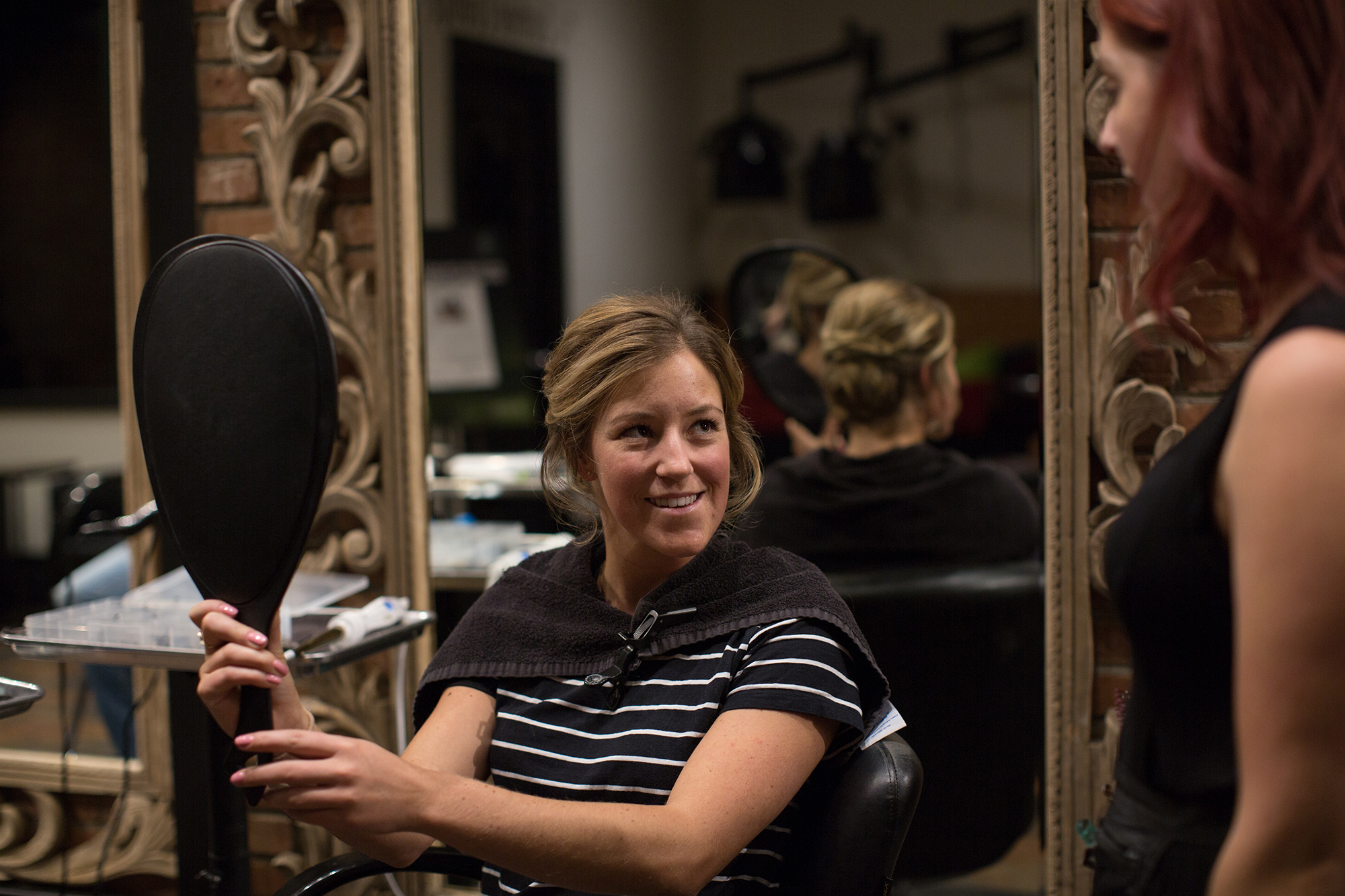 2018 Olympic Bronze medalist freeskier Brita Sigourney gets her hair done at John Paul Mitchell Systems' focus salon, Raika Studio, for the 2018 New York Gold Medal Gala.
