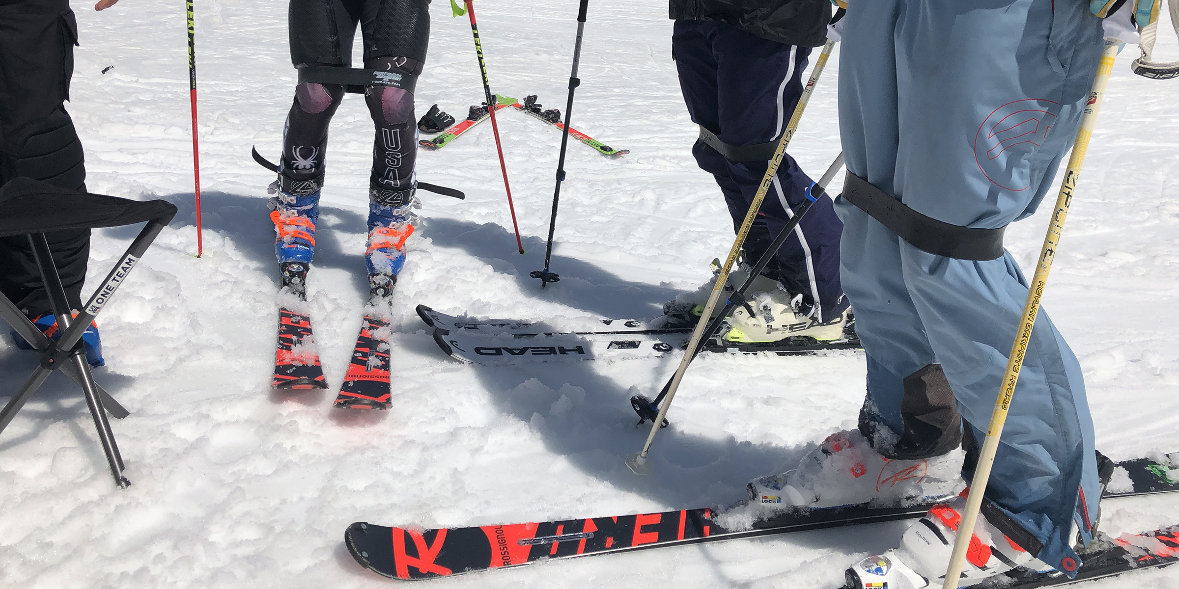 Alpine skiers do a moguls drill