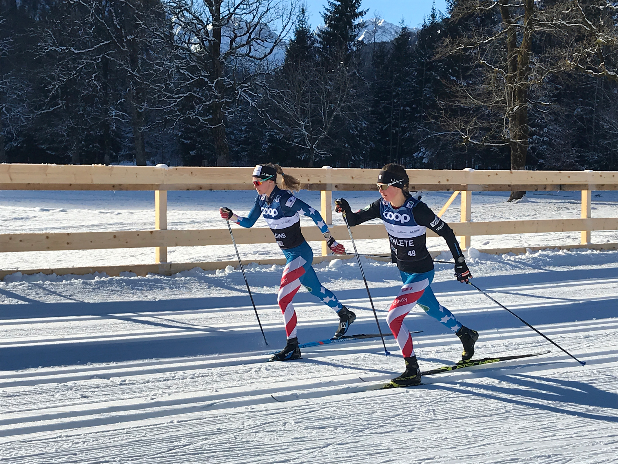 Jessie Diggins and Caitlin Paterson previewed portions of the skiathlon course in Oberstdorf, Germany, Wednesday ahead of this weekend's FIS Cross Country World Cup (U.S. Ski & Snowboard - Tom Horrocks)