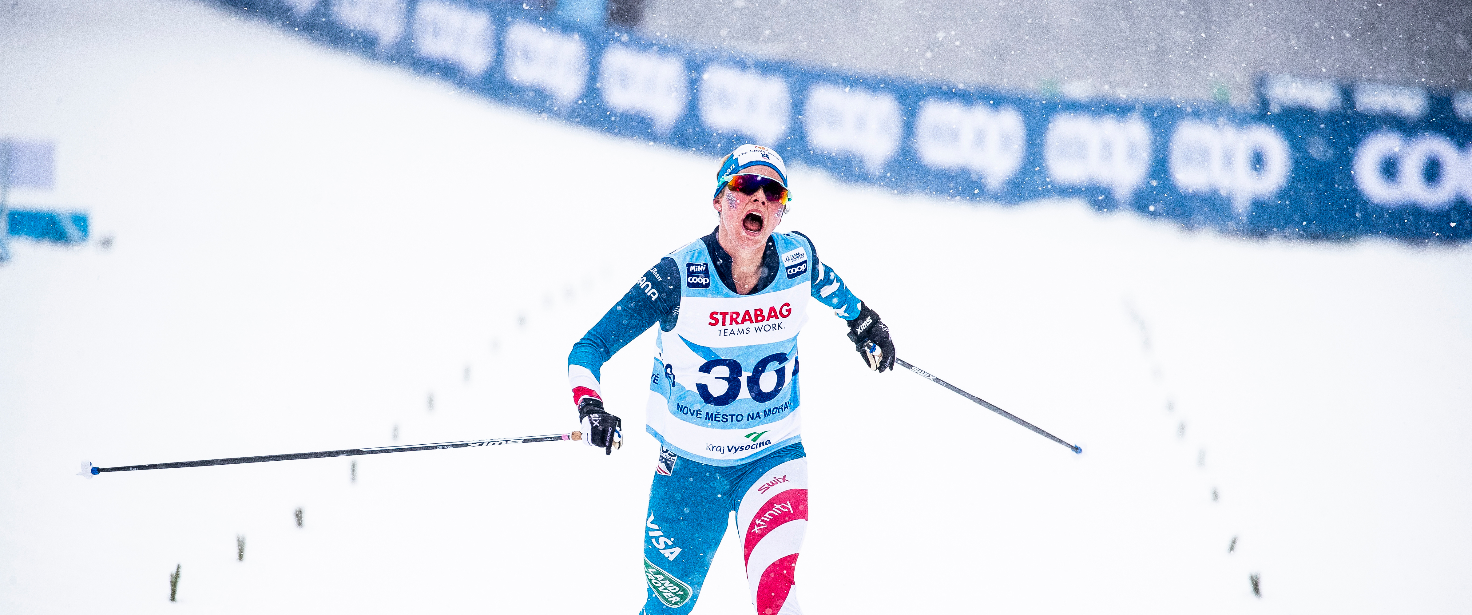 Jessie Diggins finished fourth in Saturday's 10k freestyle FIS Cross Country World Cup. (www.nordicfocus.com. © Modica/NordicFocus.)