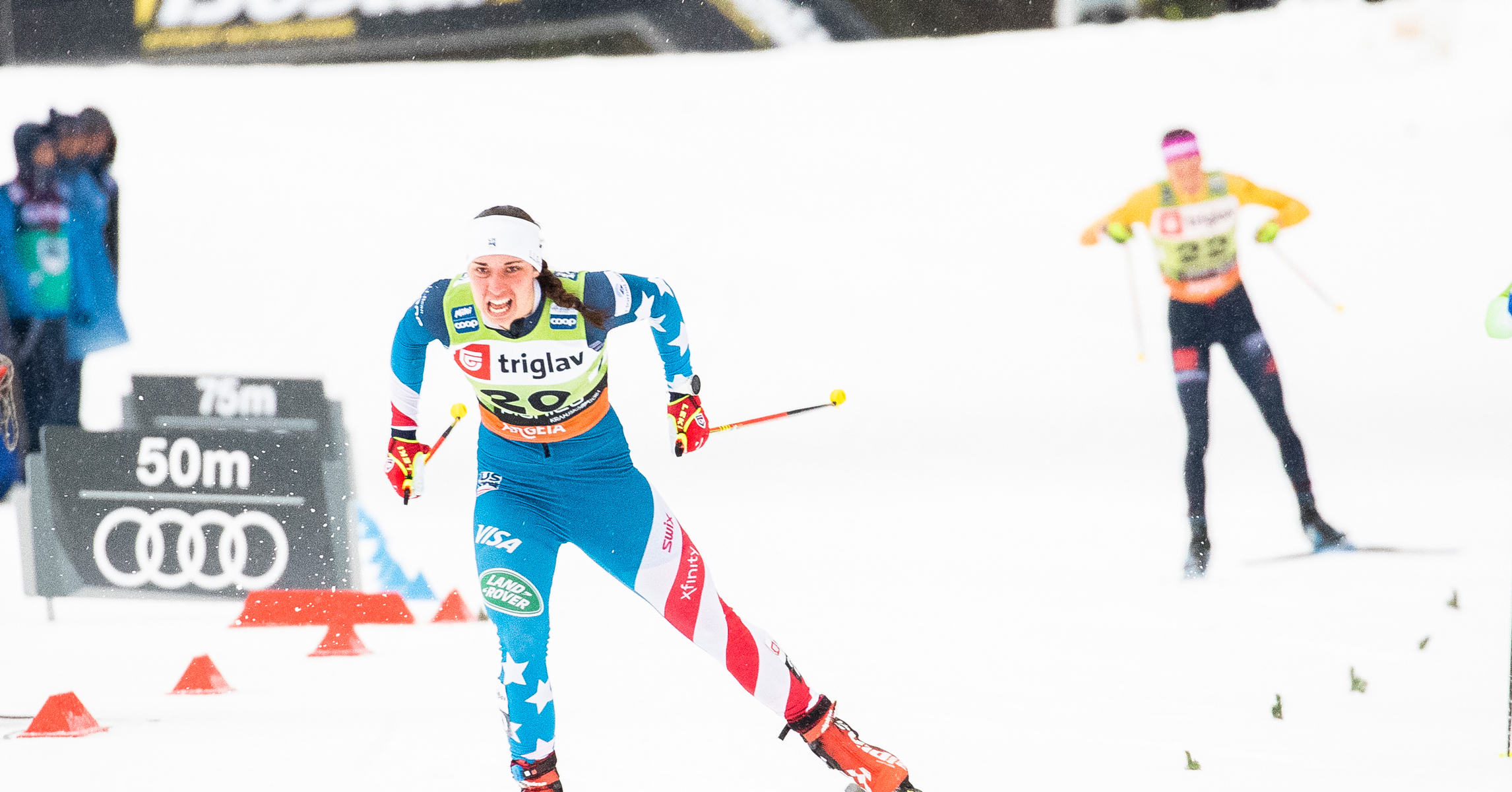 Julia Kern scored her first career World Cup podium, finishing third, at the FIS Cross-Country World Cup Planica, Slovenia, on December 21, 2019. (Getty Image/Nordic Focus - Federico Modica)