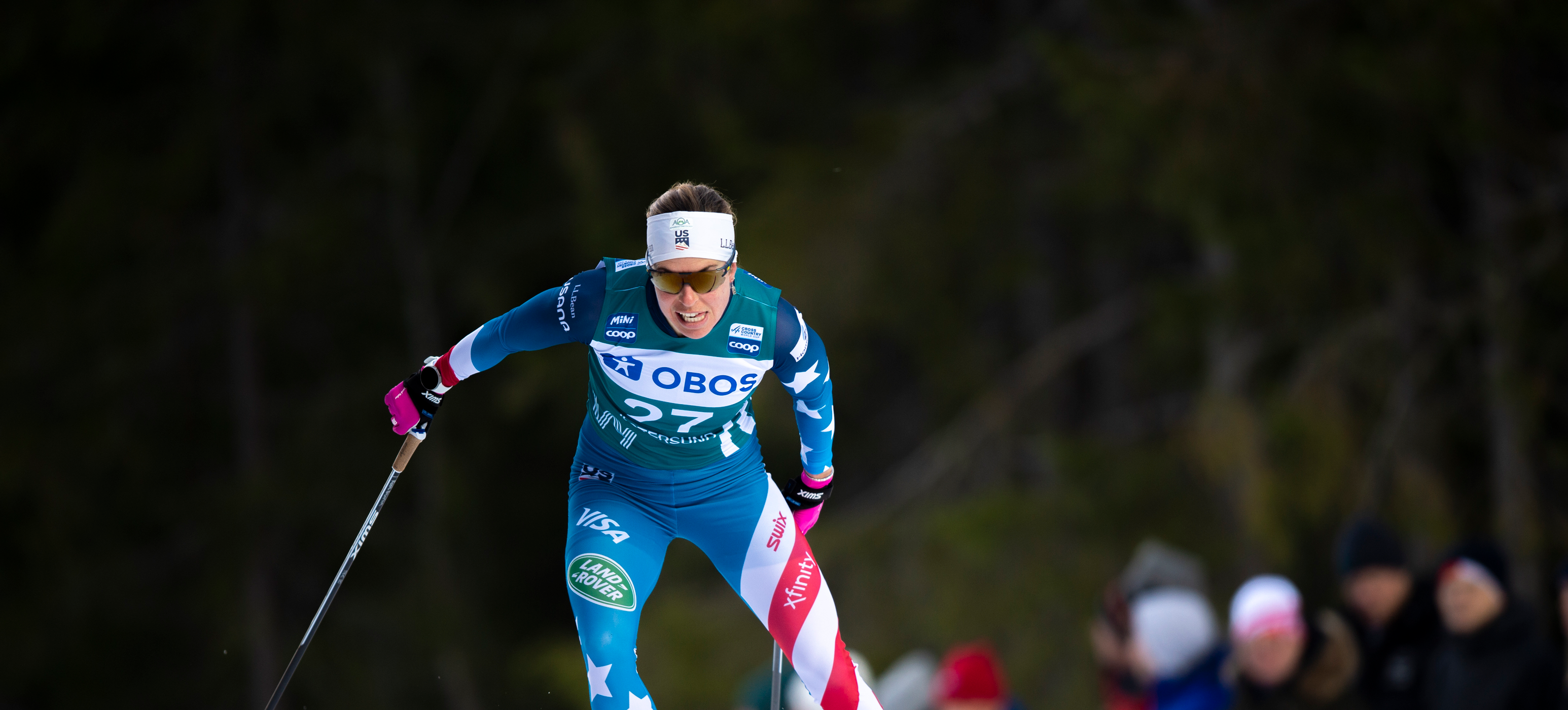 Rosie Brennan opened the nine-day Ski Tour 2020 with a ninth-place finish Saturday. (www.nordicfocus.com. © Vianney THIBAUT/NordicFocus)