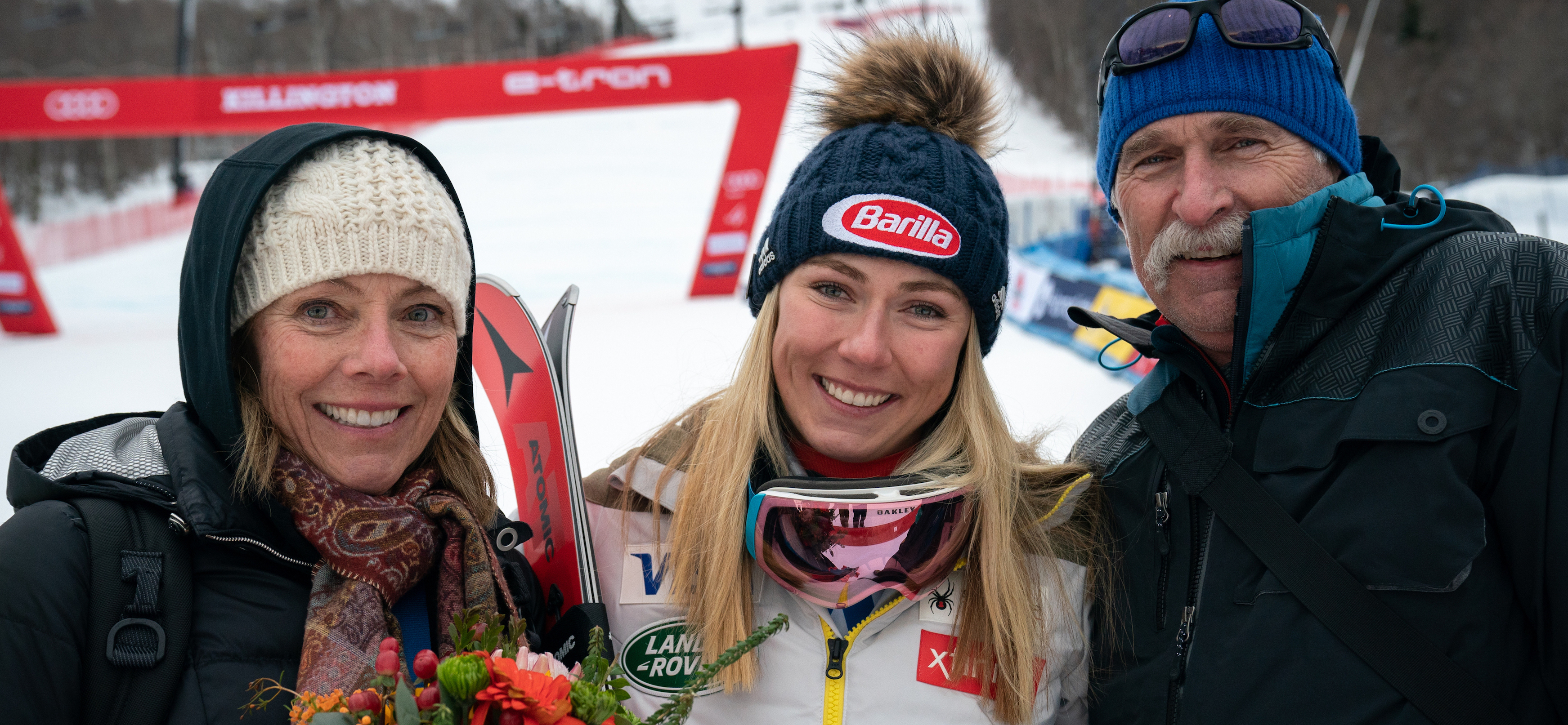 Mikaela Shiffrin and parents in Killington 2019