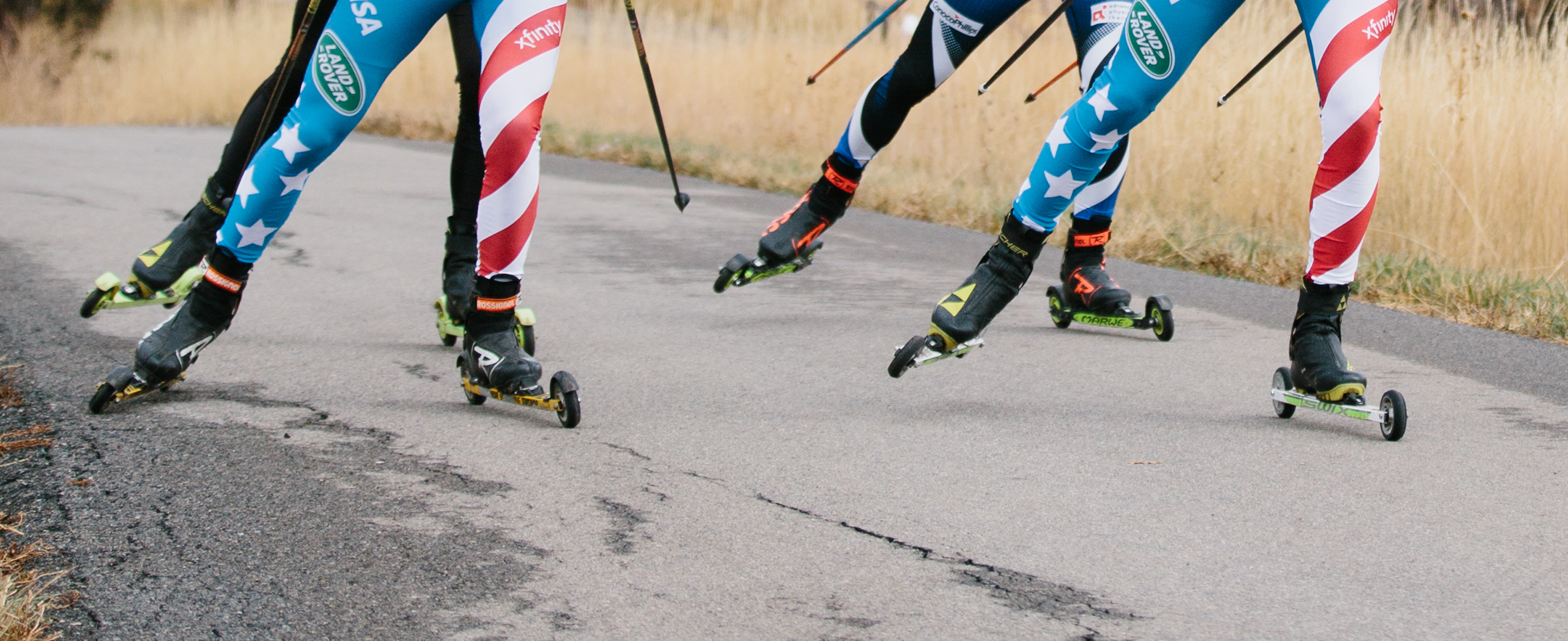 Skate rollerskiers in action