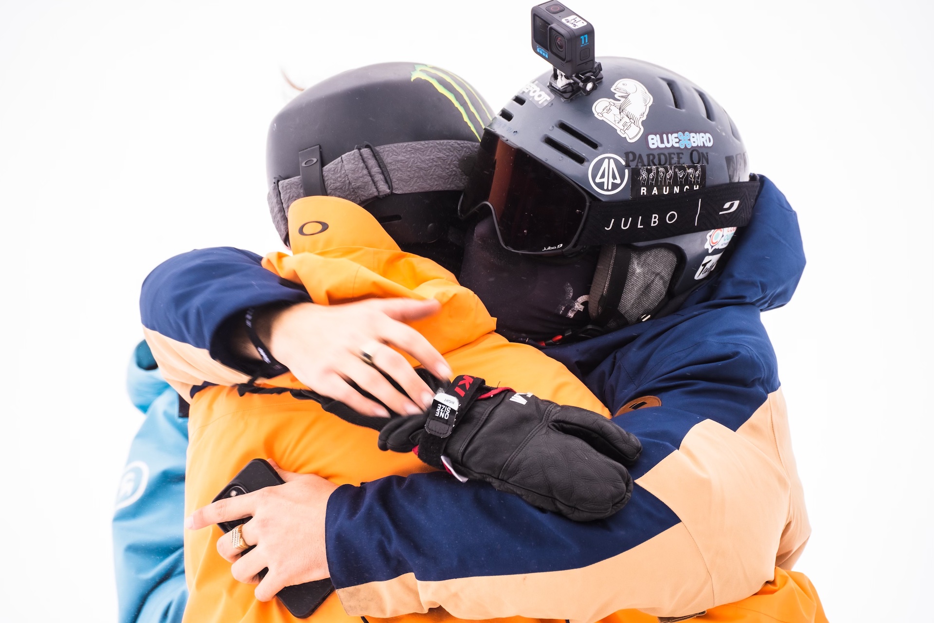 Colby hugging fellow competitor after landing run