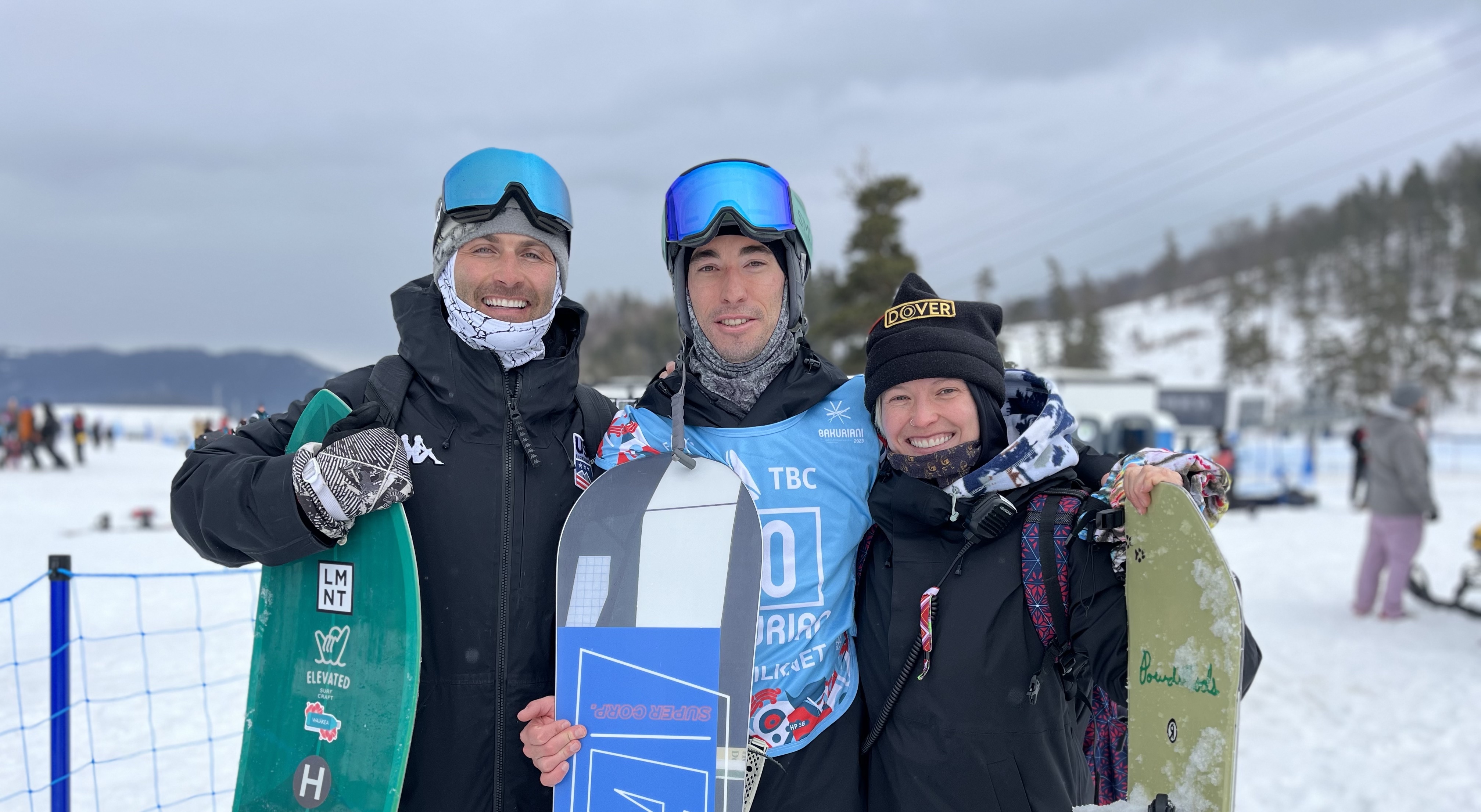Chase Josey and coaches after halfpipe finals