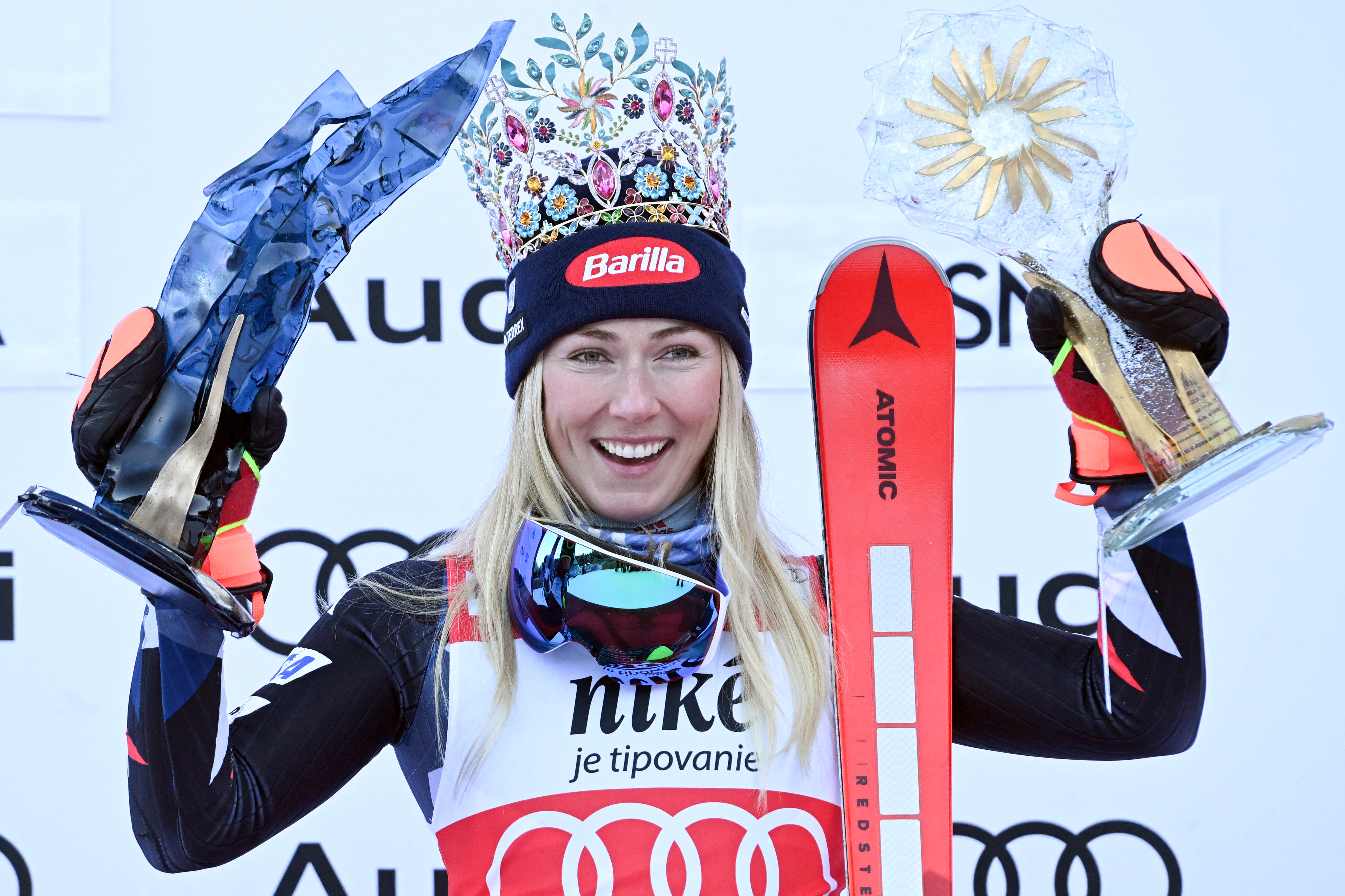 Mikaela Shiffrin sports a crown after win in Jasna Slalom.