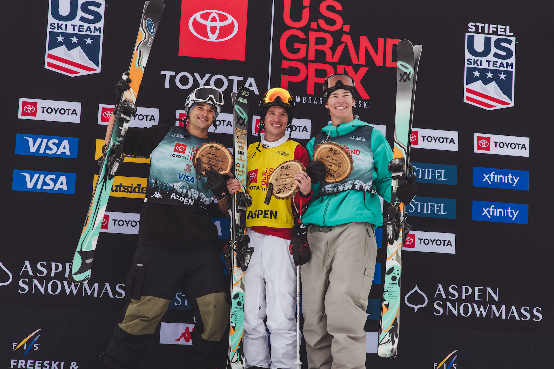 Nick Goepper, Alex Ferreira, and Matt Labaugh on the podium at the Toyota U.S. Grand Prix