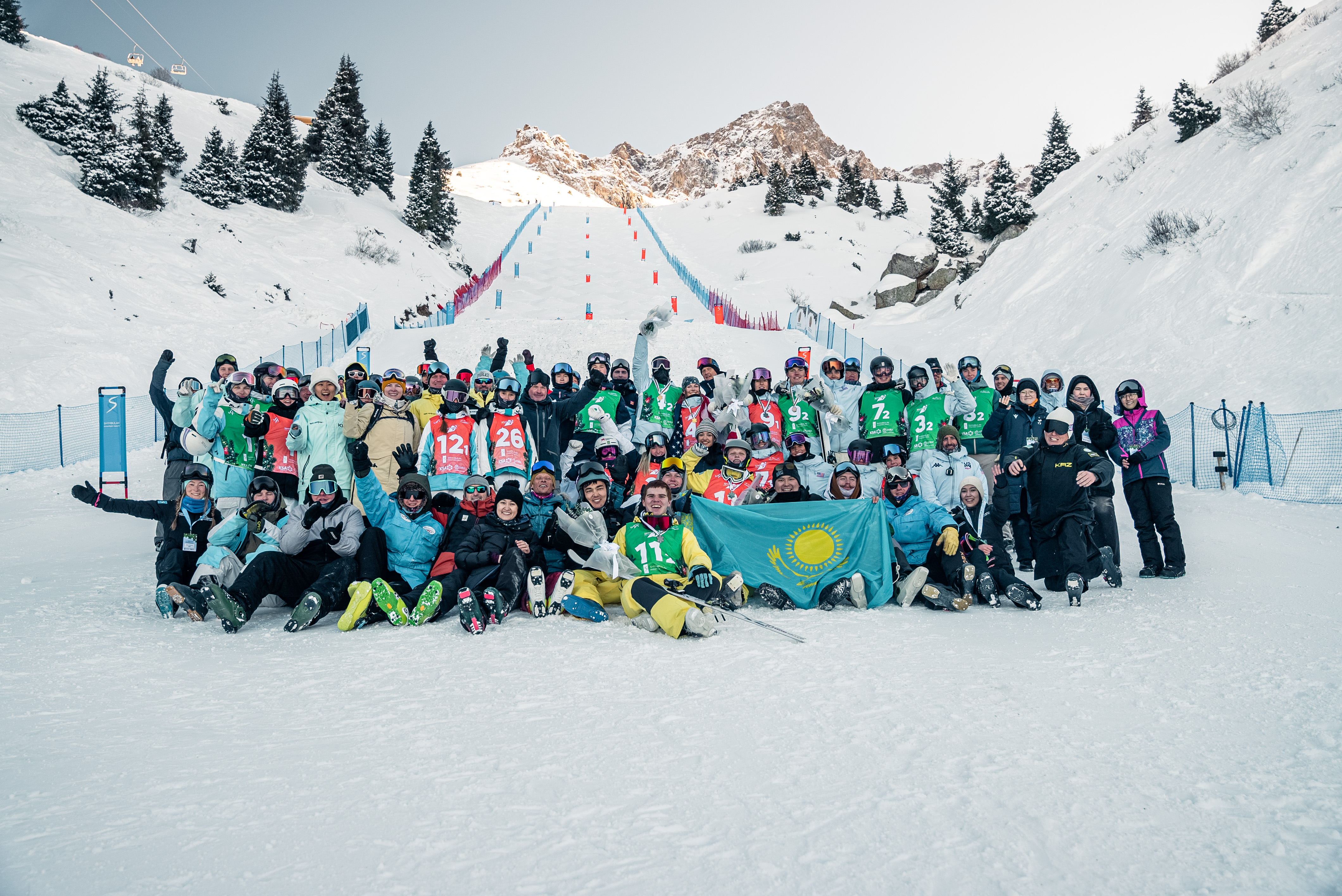 Athletes celebrate at the conclusion of the 2025 Junior World Championships in Almaty, Kazakhstan.