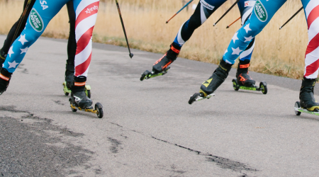 Skate rollerskiers in action