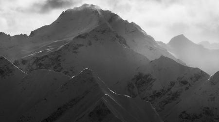 black and white mountain photo