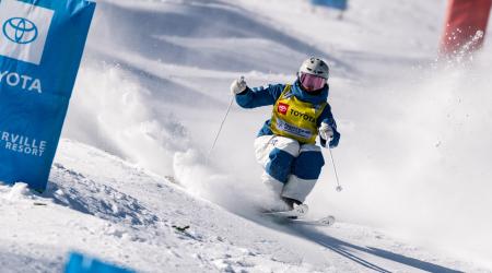 Jaelin Kauf skis at the 2025 Toyota Waterville Freestyle Cup 