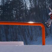 Jamie Anderson, the defending Olympic gold medalist, trains ahead of Monday's slopestyle snowboarding finals at the 2018 Olympic Winter Games. (Getty Images - David Ramos)