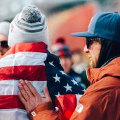 PyeongChang Freeski Slopestyle Olympic Silver Medalist Nick Goepper with Head Coach Mike Jankowski at the 2018 Olympics.