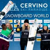 Women's podium in Cervinia with Lindsey Jacobellis on top. 
