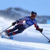 Andrew Haraghey skis in a giant slalom race
