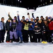 halfpipe team celebrates in Calgary